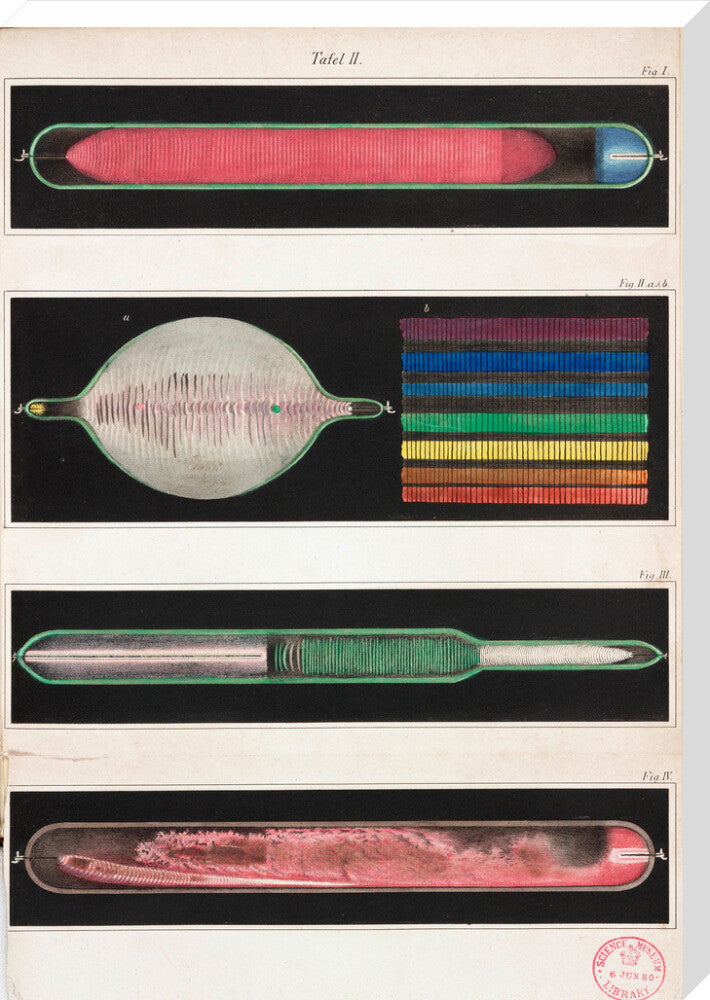 Glowing Geissler tubes, 1858. stretched canvas extra large none Art Print - Science Museum Shop