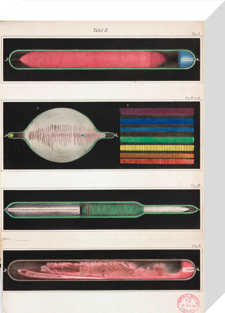 Glowing Geissler tubes, 1858. stretched canvas small none Art Print - Science Museum Shop