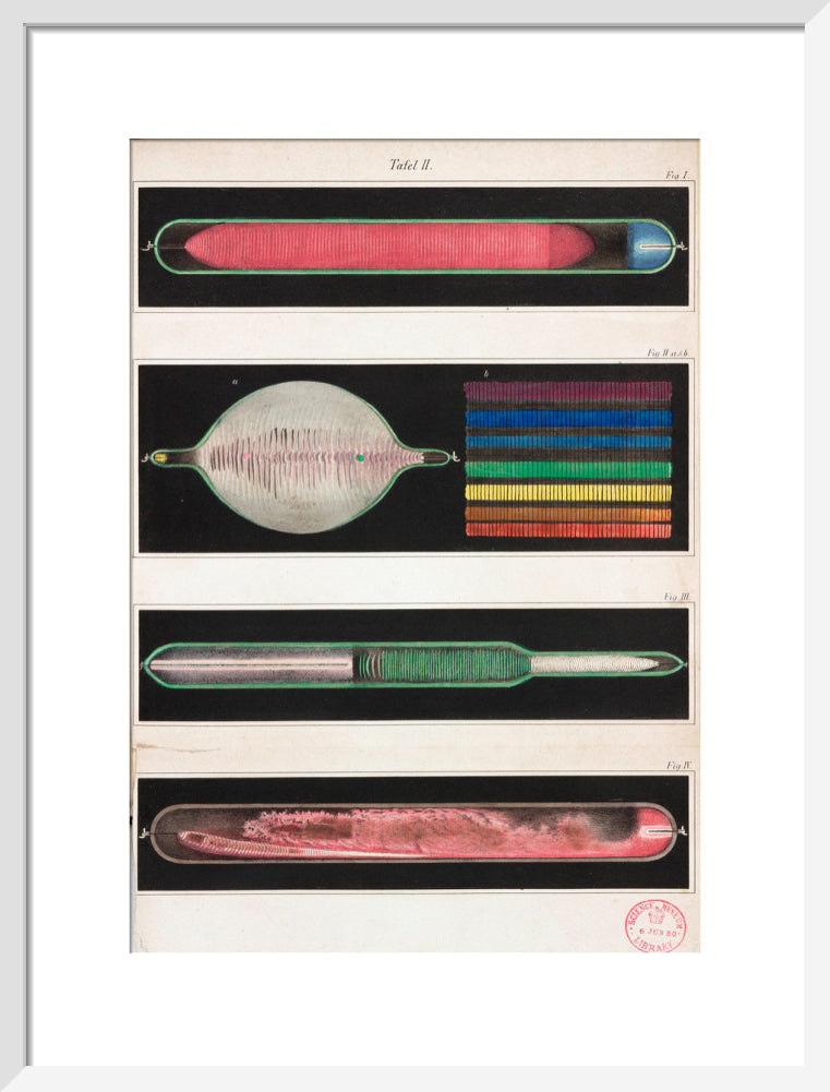 Glowing Geissler tubes, 1858. art print medium white Art Print - Science Museum Shop