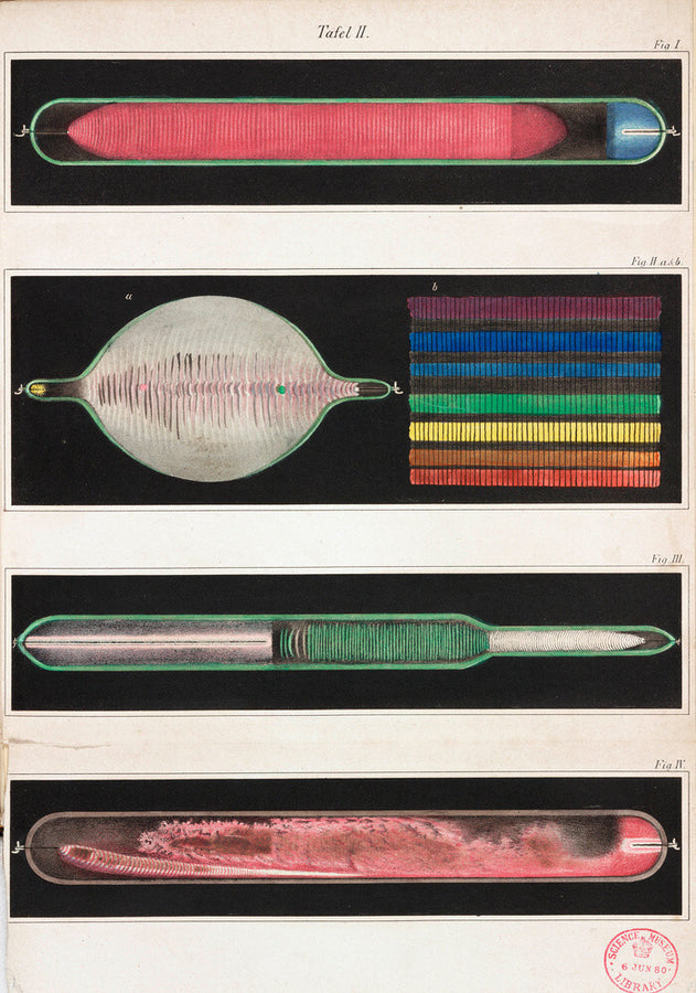 Glowing Geissler tubes, 1858. Art Print - Science Museum Shop