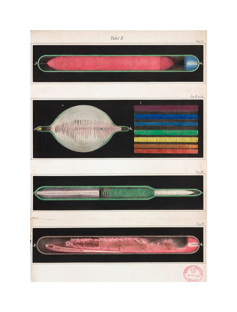 Glowing Geissler tubes, 1858. unstretched canvas medium none Art Print - Science Museum Shop