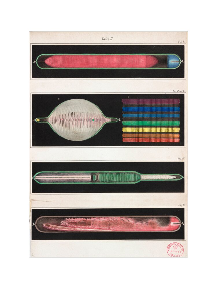 Glowing Geissler tubes, 1858. art print extra large none Art Print - Science Museum Shop