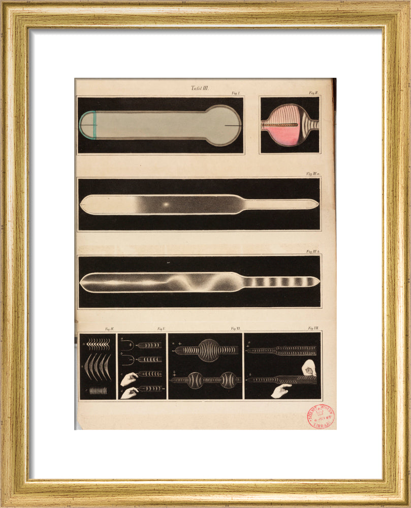 Glowing Geissler tubes, 1858. art print extra small gold Art Print - Science Museum Shop