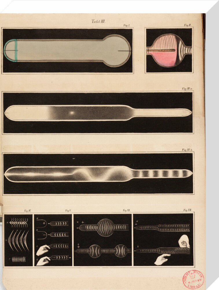 Glowing Geissler tubes, 1858. stretched canvas medium none Art Print - Science Museum Shop