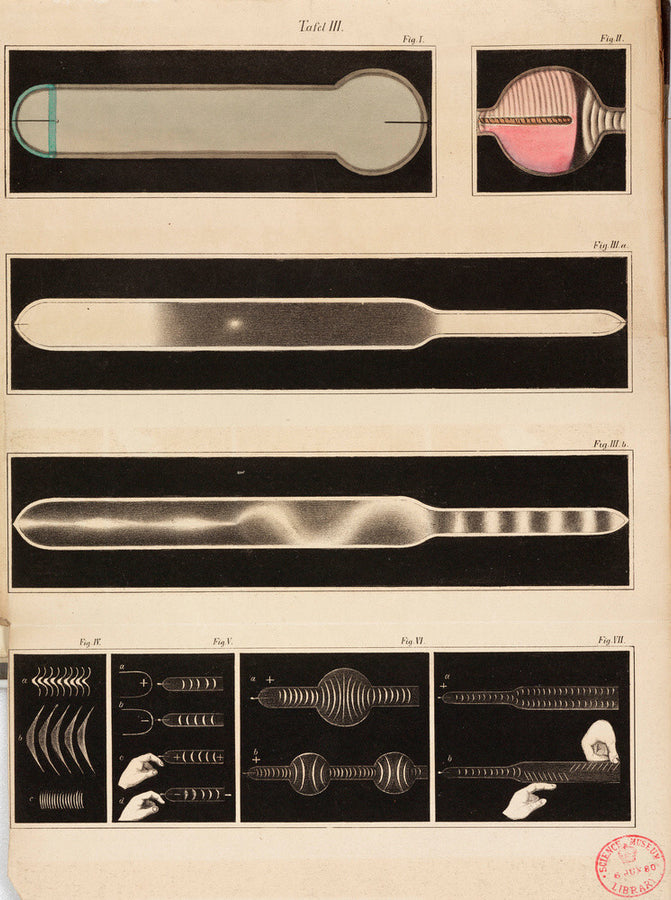 Glowing Geissler tubes, 1858. Art Print - Science Museum Shop
