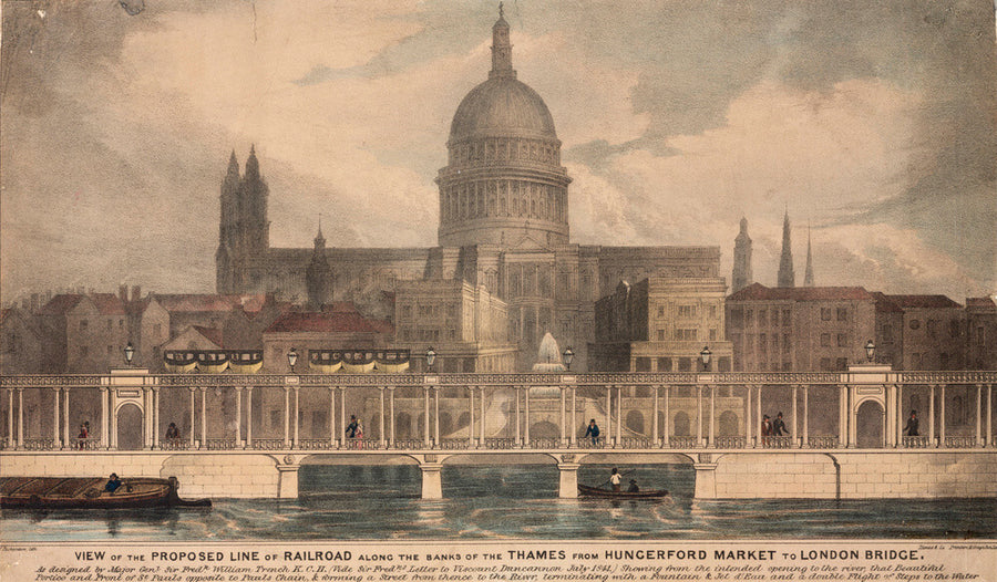 'View of the proposed line of Railway along the banks of the Thames...', 1842. Art Print - Science Museum Shop
