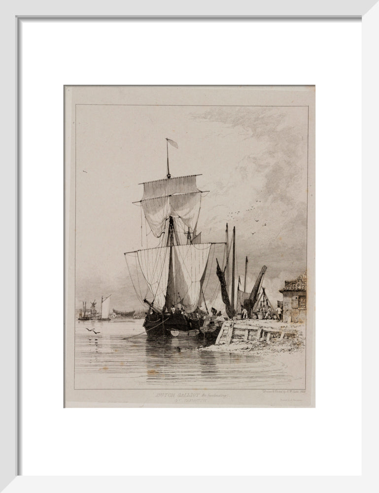 Dutch galliot unloading, Great Yarmouth, 1828. art print small white Art Print - Science Museum Shop