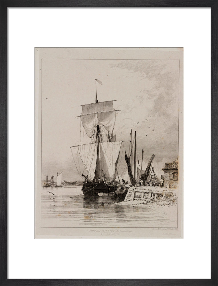 Dutch galliot unloading, Great Yarmouth, 1828. art print medium black Art Print - Science Museum Shop