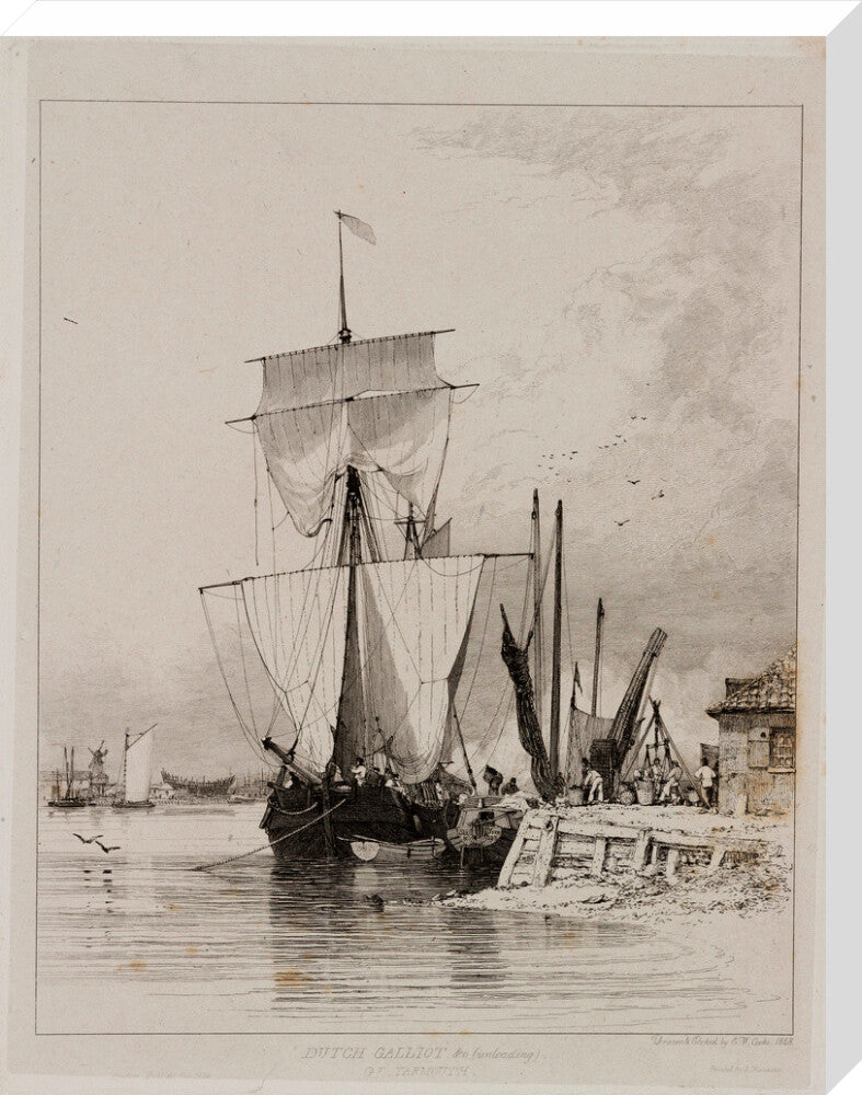 Dutch galliot unloading, Great Yarmouth, 1828. stretched canvas large none Art Print - Science Museum Shop