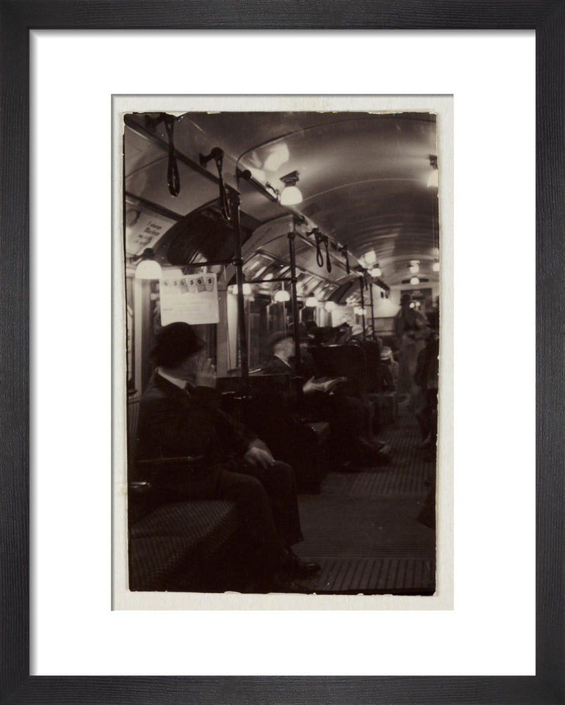 Interior of an underground train carriage, London, c 1930. art print extra small black Art Print - Science Museum Shop