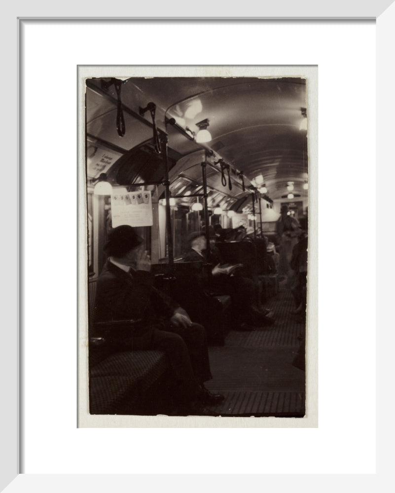 Interior of an underground train carriage, London, c 1930. art print extra small white Art Print - Science Museum Shop