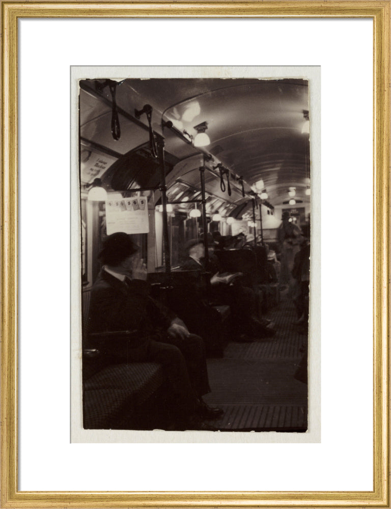 Interior of an underground train carriage, London, c 1930. art print medium gold Art Print - Science Museum Shop