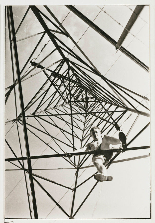 Man climbing a pylon, c 1930. Art Print - Science Museum Shop