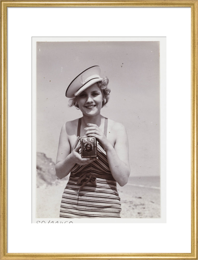 Woman taking a photograph, about 1935 art print large gold Art Print - Science Museum Shop