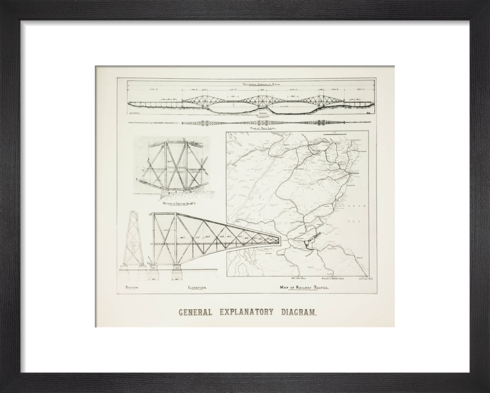Plans for the Forth Railway Bridge, 1889. art print extra small black Art Print - Science Museum Shop