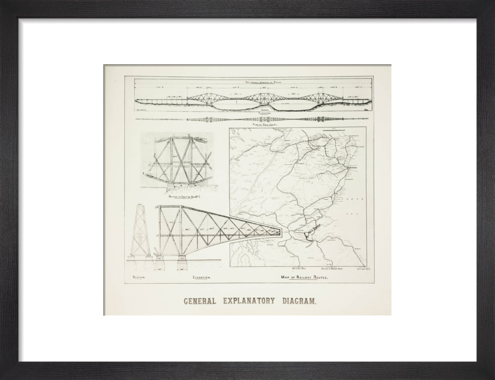 Plans for the Forth Railway Bridge, 1889. art print small black Art Print - Science Museum Shop