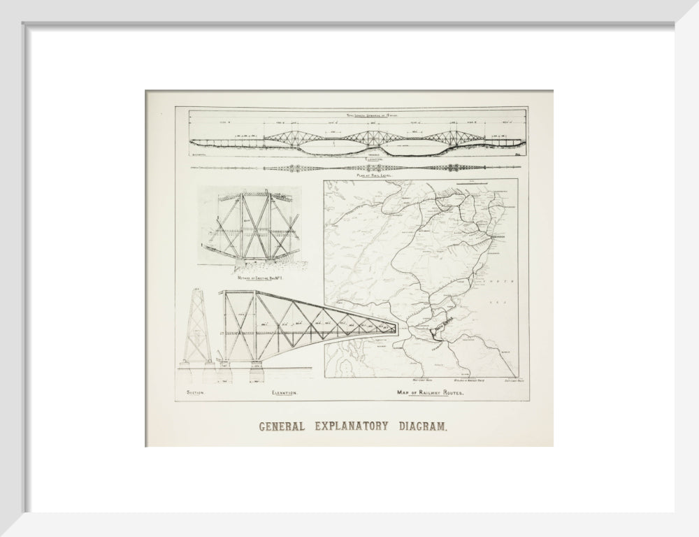 Plans for the Forth Railway Bridge, 1889. art print small white Art Print - Science Museum Shop