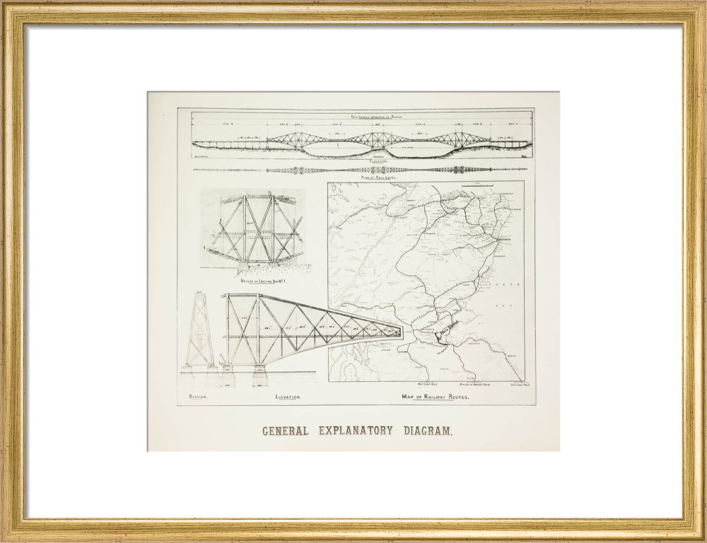Plans for the Forth Railway Bridge, 1889. art print medium gold Art Print - Science Museum Shop