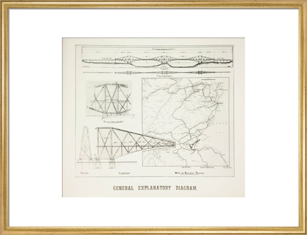 Plans for the Forth Railway Bridge, 1889. art print large gold Art Print - Science Museum Shop