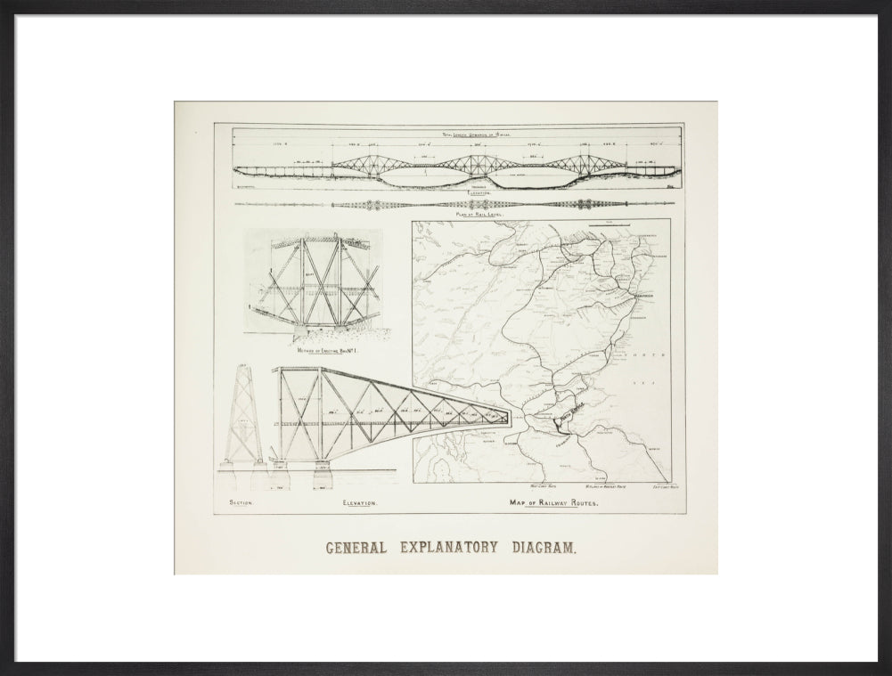 Plans for the Forth Railway Bridge, 1889. art print extra large black Art Print - Science Museum Shop