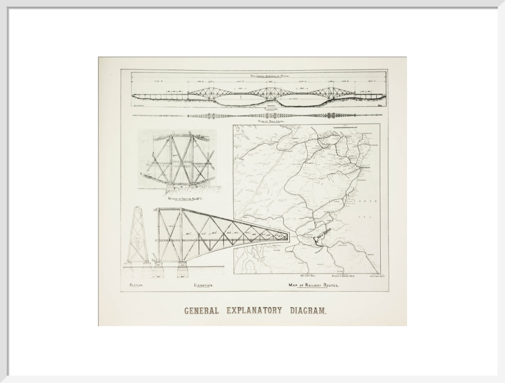 Plans for the Forth Railway Bridge, 1889. art print extra large white Art Print - Science Museum Shop