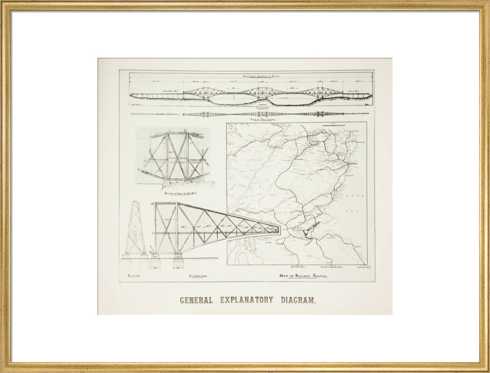 Plans for the Forth Railway Bridge, 1889. art print extra large gold Art Print - Science Museum Shop