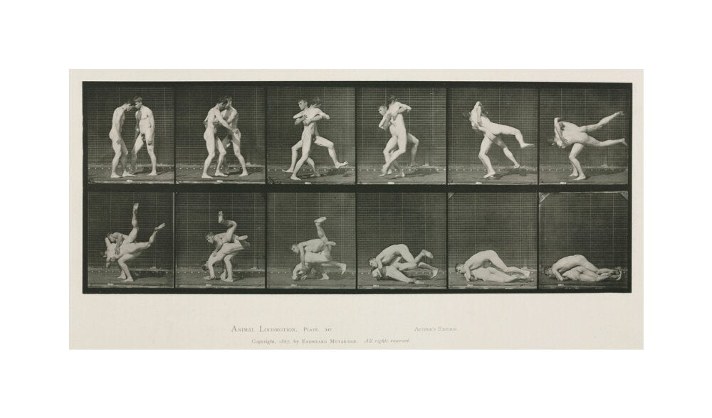 Time-lapse photographs of two men wrestling, 1872-1885. unstretched canvas medium none Art Print - Science Museum Shop