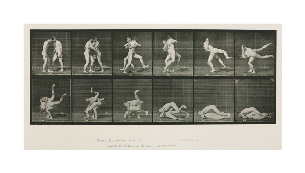 Time-lapse photographs of two men wrestling, 1872-1885. unstretched canvas large none Art Print - Science Museum Shop