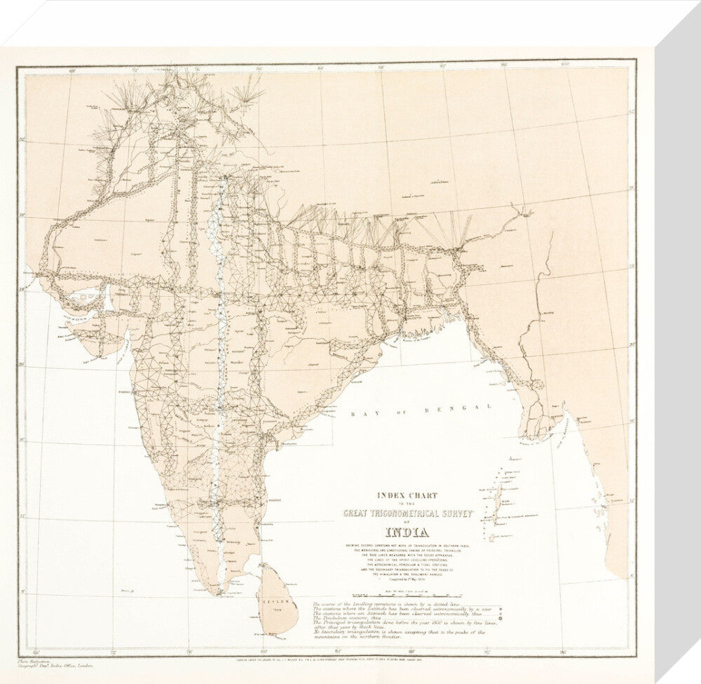 Index chart to the Great Trigonometrical Survey of India, 1870. stretched canvas small none Art Print - Science Museum Shop
