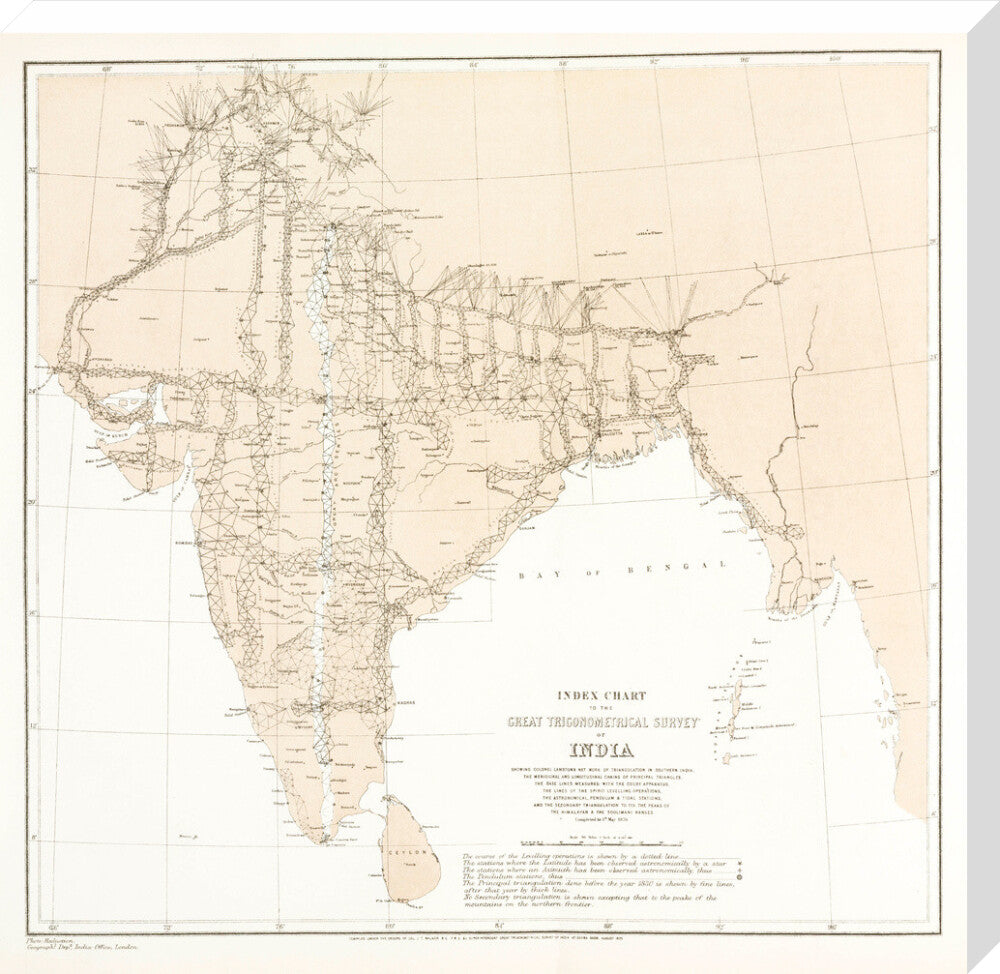 Index chart to the Great Trigonometrical Survey of India, 1870. stretched canvas large none Art Print - Science Museum Shop