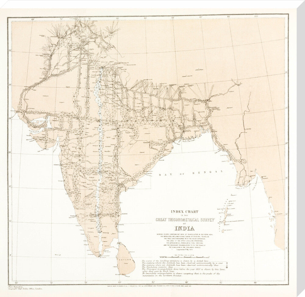 Index chart to the Great Trigonometrical Survey of India, 1870. stretched canvas extra large none Art Print - Science Museum Shop