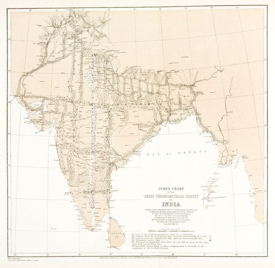 Index chart to the Great Trigonometrical Survey of India, 1870. Art Print - Science Museum Shop
