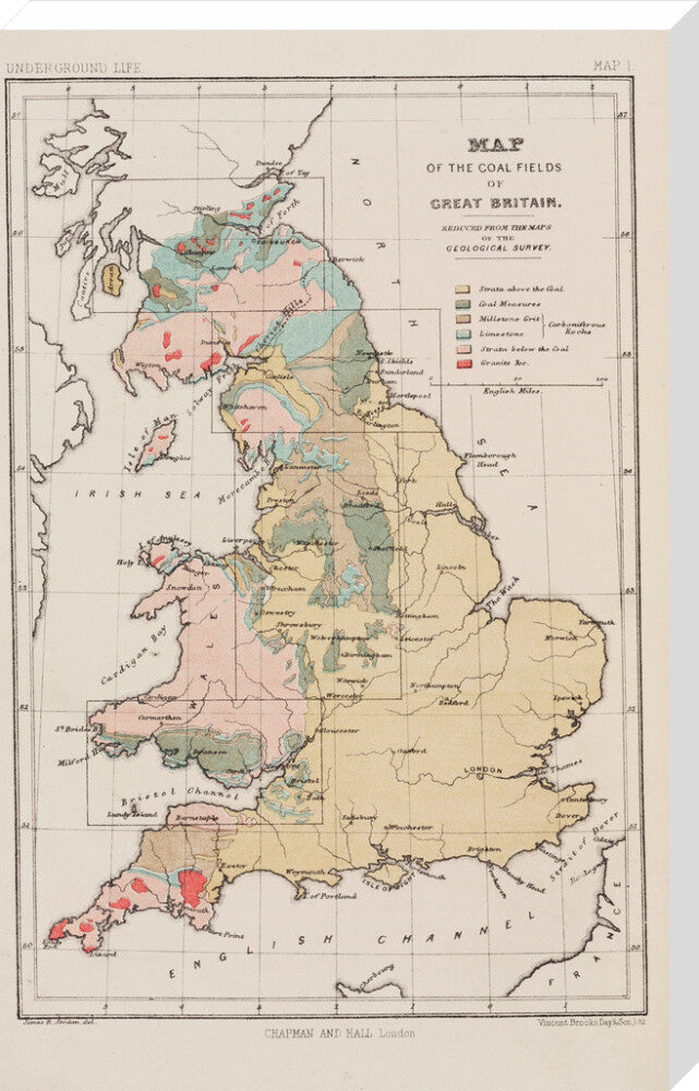 Map of the coal fields of Great Britain, 1869. stretched canvas extra large none Art Print - Science Museum Shop