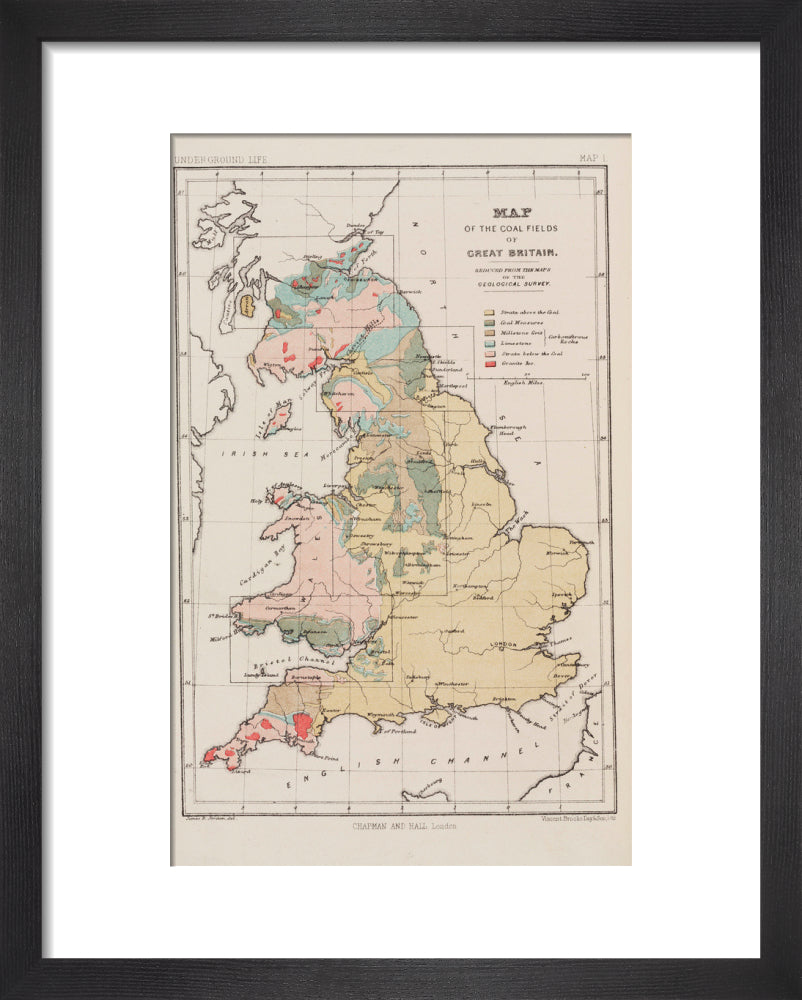 Map of the coal fields of Great Britain, 1869. art print extra small black Art Print - Science Museum Shop