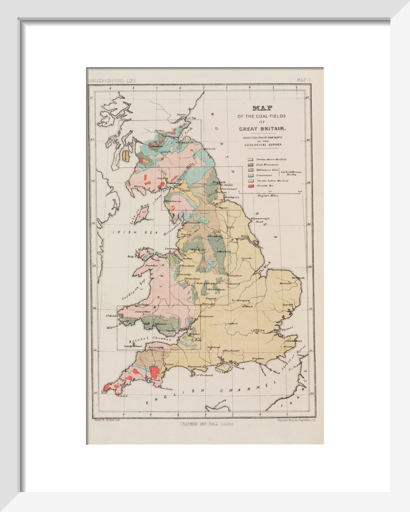 Map of the coal fields of Great Britain, 1869. art print extra small white Art Print - Science Museum Shop