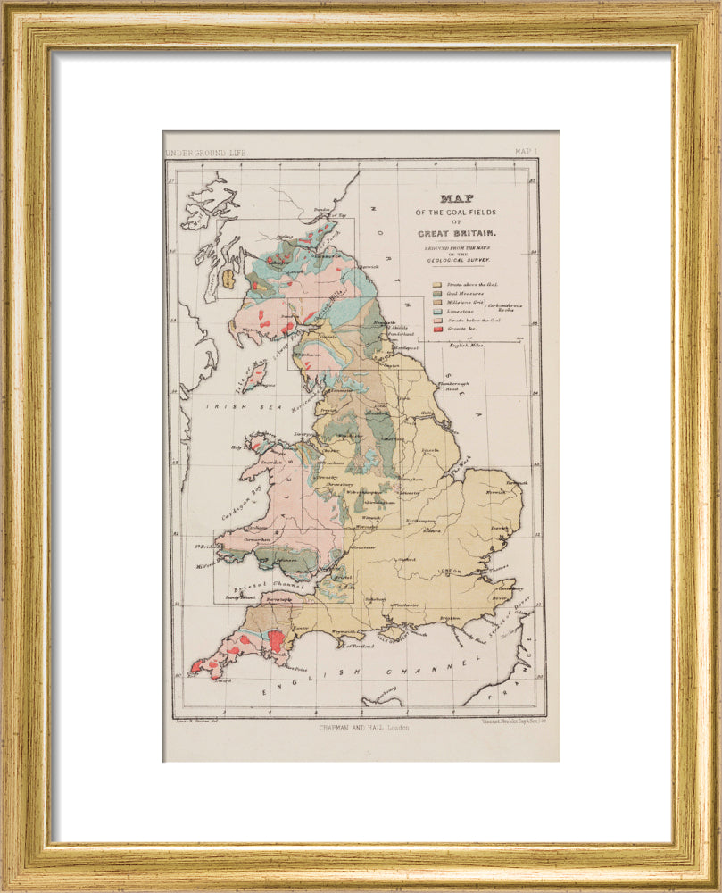 Map of the coal fields of Great Britain, 1869. art print extra small gold Art Print - Science Museum Shop