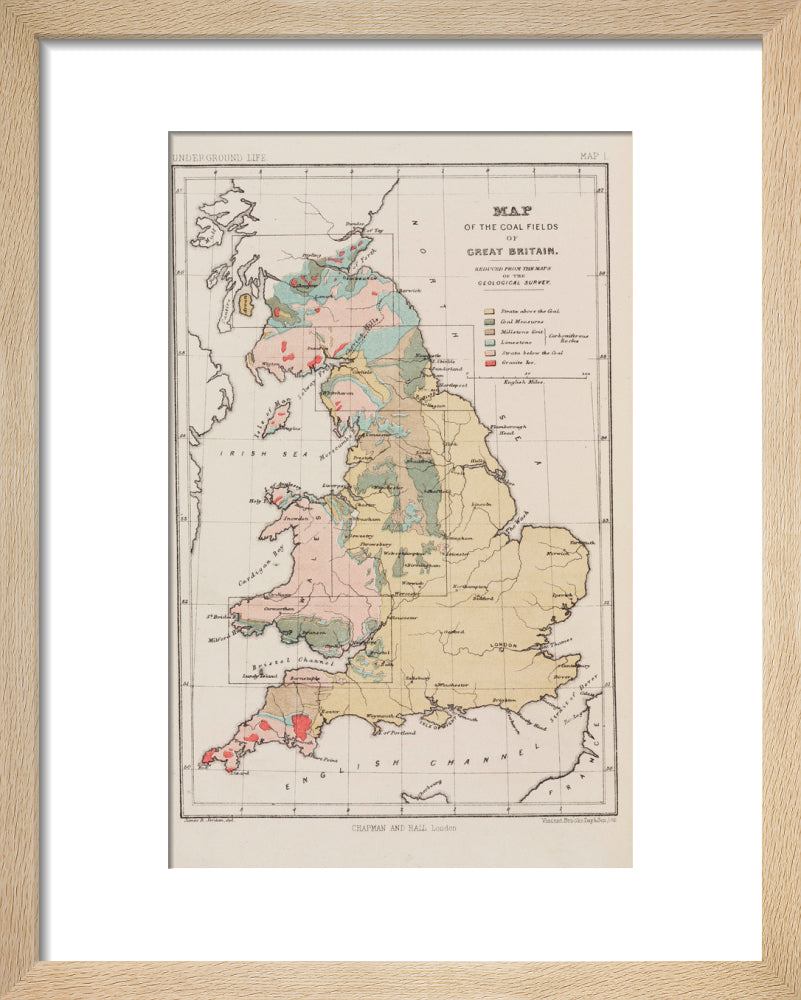 Map of the coal fields of Great Britain, 1869. art print extra small natural Art Print - Science Museum Shop