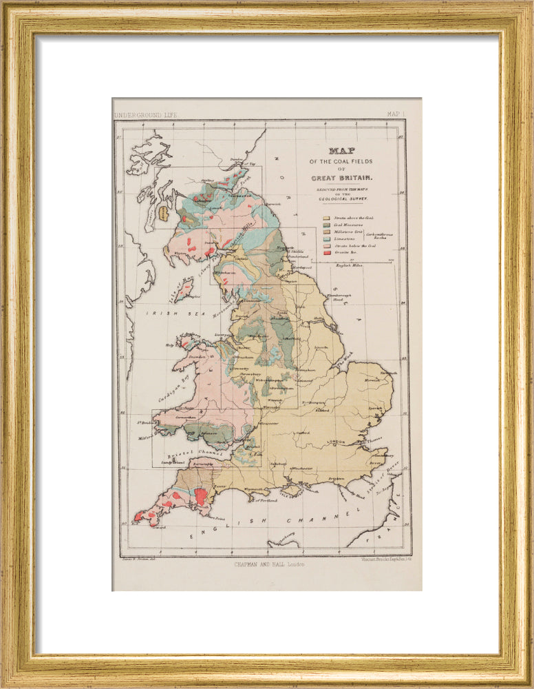 Map of the coal fields of Great Britain, 1869. art print small gold Art Print - Science Museum Shop