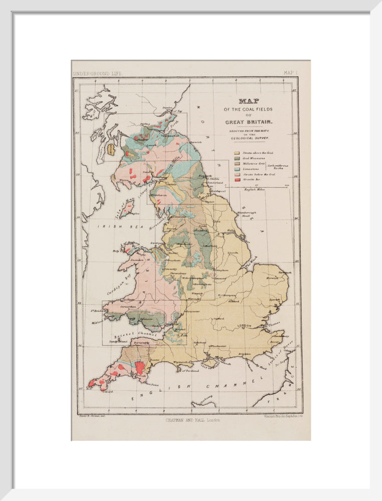 Map of the coal fields of Great Britain, 1869. art print medium white Art Print - Science Museum Shop