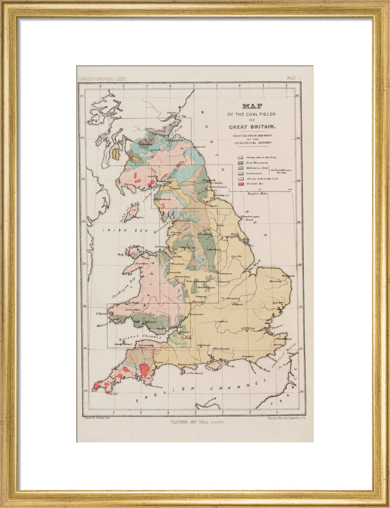 Map of the coal fields of Great Britain, 1869. art print medium gold Art Print - Science Museum Shop