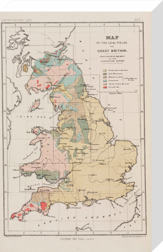 Map of the coal fields of Great Britain, 1869. stretched canvas medium none Art Print - Science Museum Shop