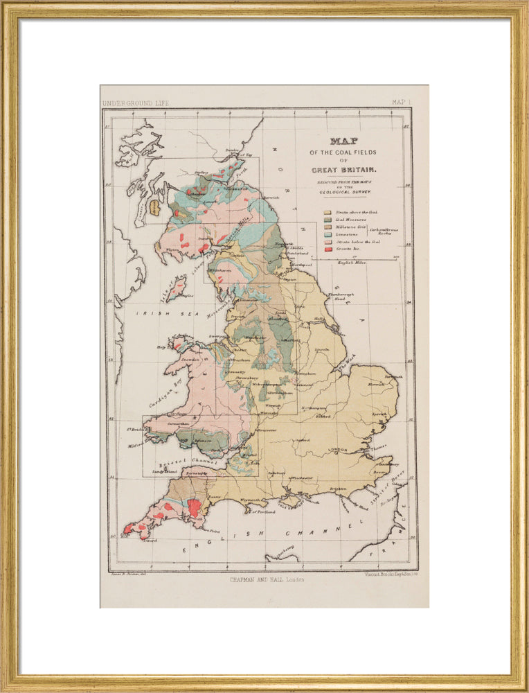 Map of the coal fields of Great Britain, 1869. art print large gold Art Print - Science Museum Shop