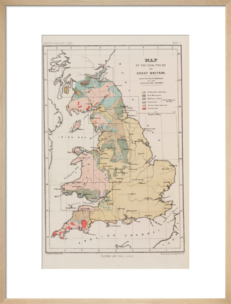 Map of the coal fields of Great Britain, 1869. art print large natural Art Print - Science Museum Shop
