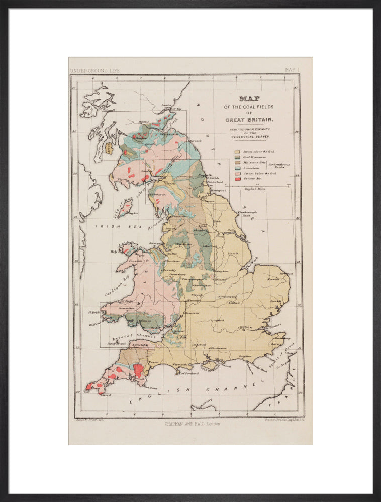 Map of the coal fields of Great Britain, 1869. art print extra large black Art Print - Science Museum Shop