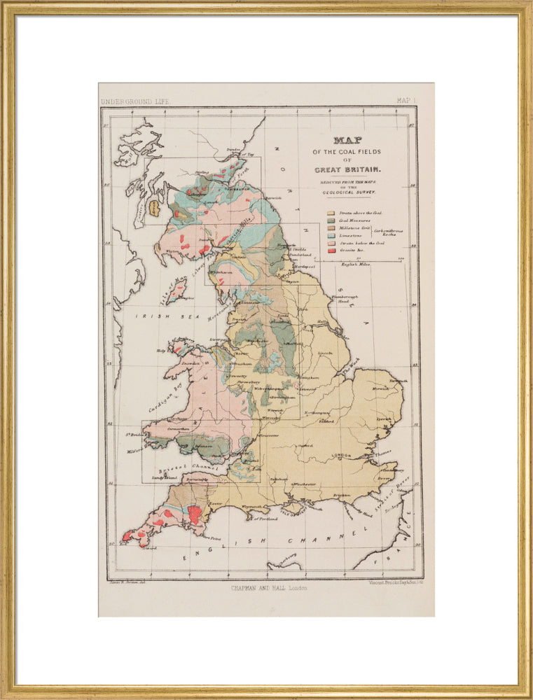 Map of the coal fields of Great Britain, 1869. art print extra large gold Art Print - Science Museum Shop