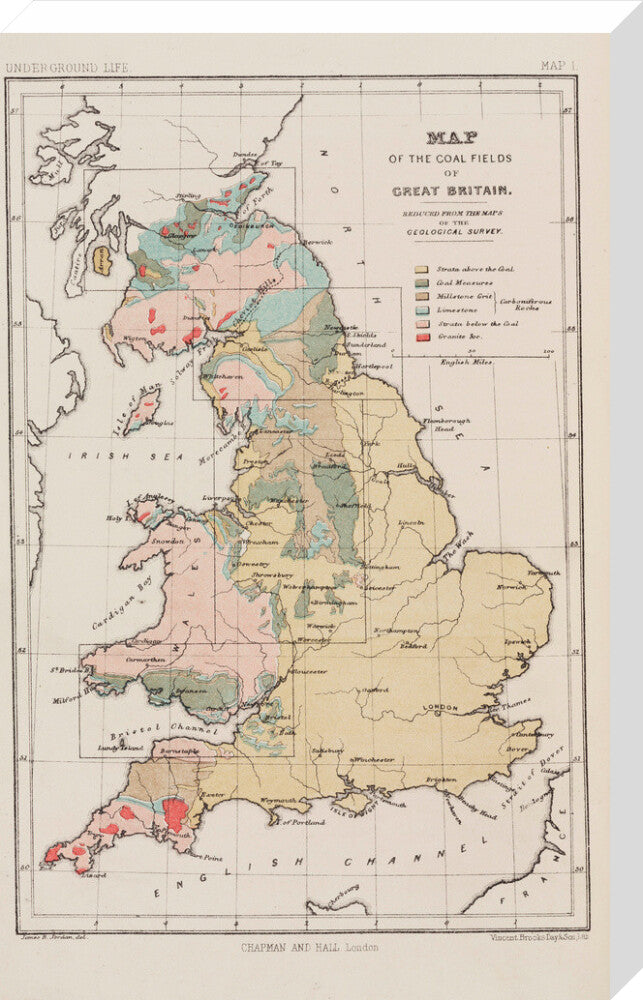 Map of the coal fields of Great Britain, 1869. stretched canvas large none Art Print - Science Museum Shop