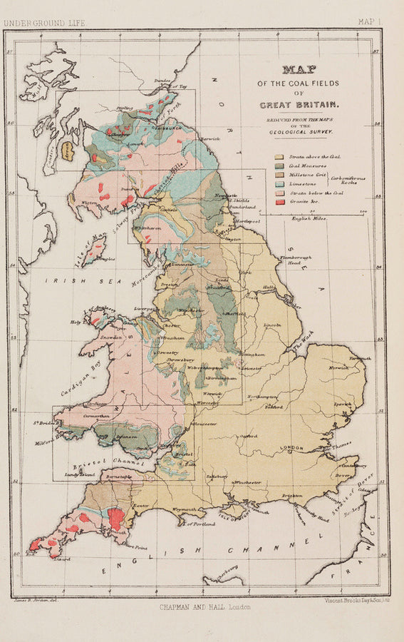 Map of the coal fields of Great Britain, 1869. Art Print - Science Museum Shop