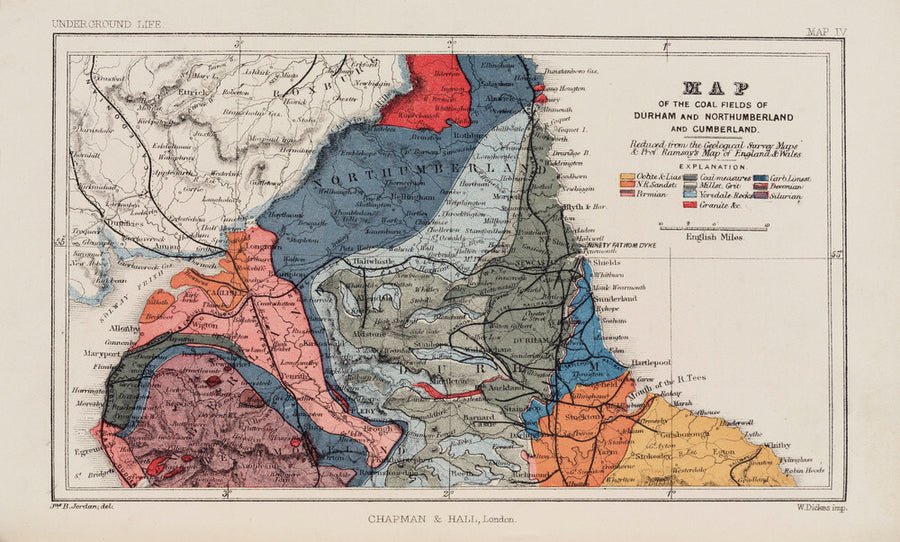 Map of the coal fields of northern England, 1869. Art Print - Science Museum Shop