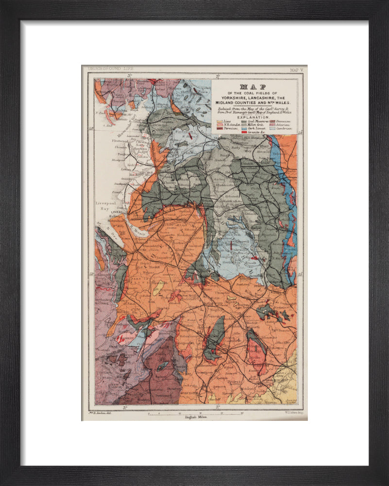Map of the coal fields of north-west England, 1869. art print extra small black Art Print - Science Museum Shop