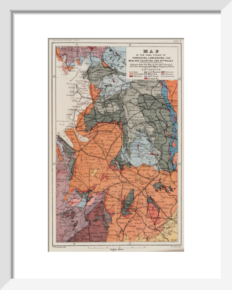 Map of the coal fields of north-west England, 1869. art print extra small white Art Print - Science Museum Shop